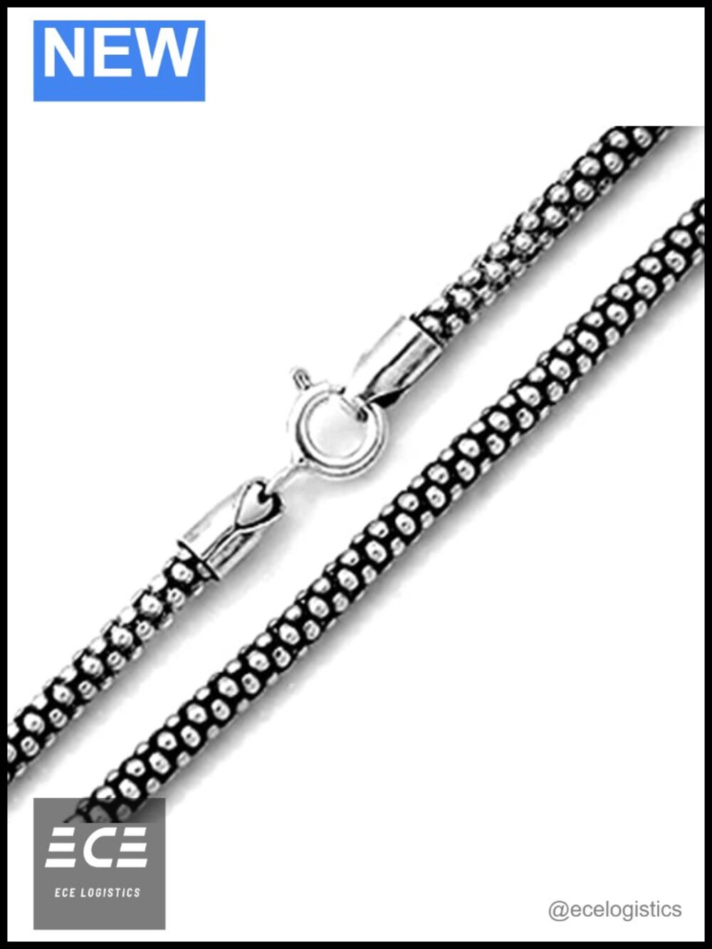 925 Sterling Silver Popcorn Chain Necklace 22 Inch Oxidized